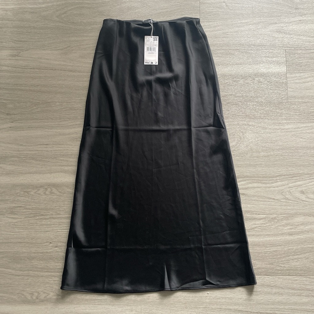 Mango black satin midi skirt